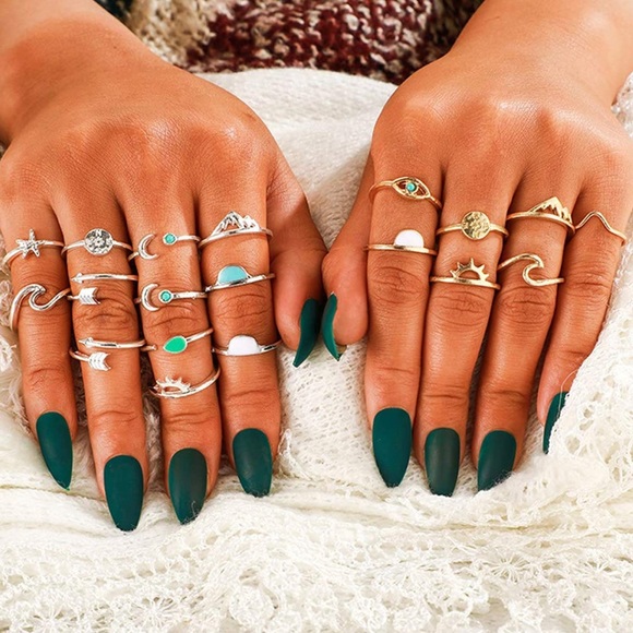 RETRO BOHO 19 Pc Knuckle Ring Set Stackable Midi Finger Rings ~ Cottage Whimsy - Picture 2 of 7